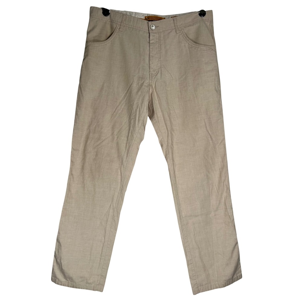 Enzo Tovare Mens 34x28 Beige 100% Cotton Straight Leg Flat Front Chino Pants